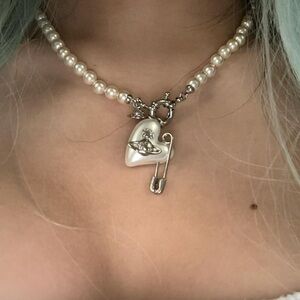 Vivienne Westwood Pearl Necklace with Silver Orb Heart